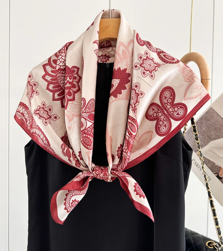 Pure 14 Momme Silk Bandana Scarf 90X90cm Shawl cashew Print Neckerchief Wrap new