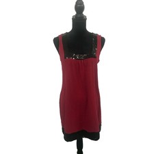 Express Red Midi Dress Womens L Black Sequin Trim Square Neck Y2K Party