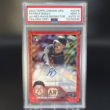 Patrick Bailey RC Auto 2023 Topps Chrome Update Red Wave Refractor # /5 PSA 9/10