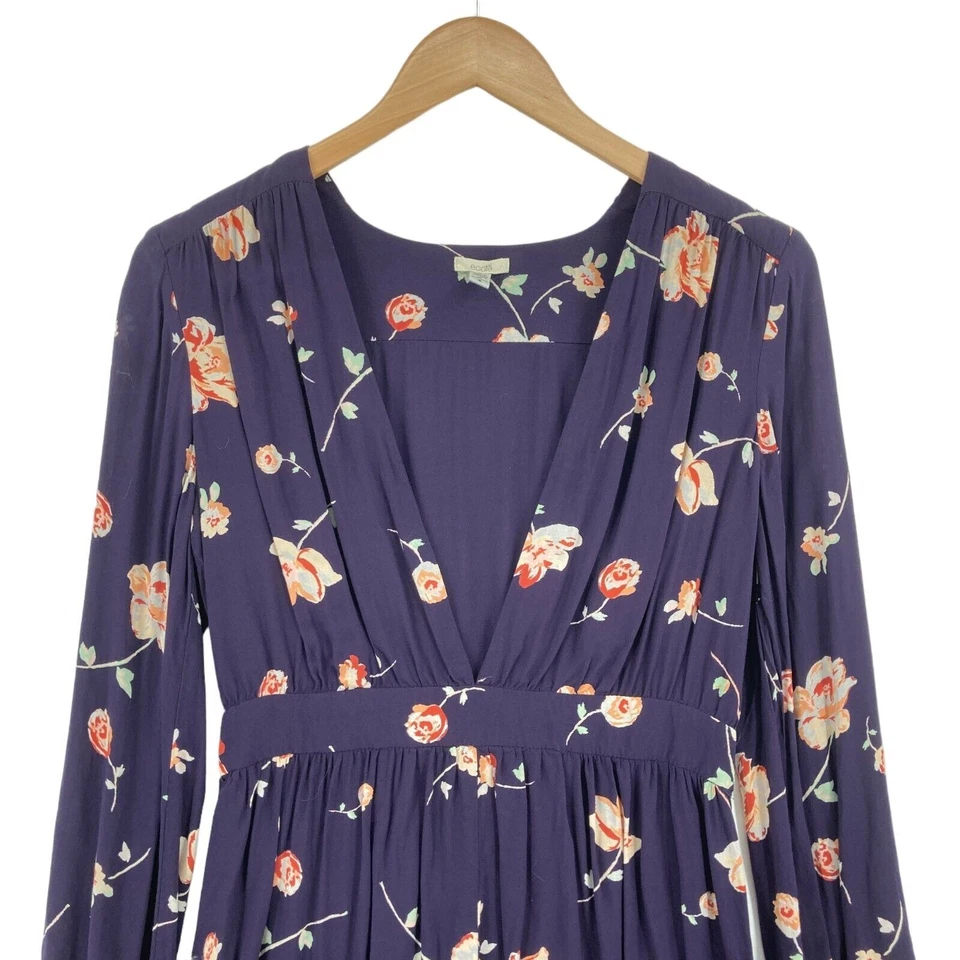 Mameluco Ecote para mujer talla 4 púrpura floral 100 % rayón profundo cuello en V cremallera lateral Foto 4 de 4