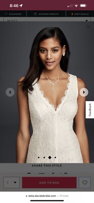David's Bridal Allover Lace V-Neck Sheath Wedding Dress Ivory / Champagne  Sz 10 | eBay