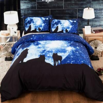 3D Moon Black Wolf ZHUA1005 Bed Pillowcases Quilt Duvet Cover Set Queen King Zoe