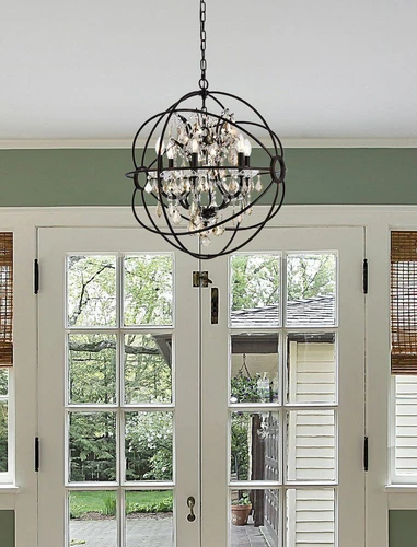 Dark Bronze Orb Globe Sphere Dining Room Crystal Chandelier Lighting 6 Light 27" - Picture 2 of 10