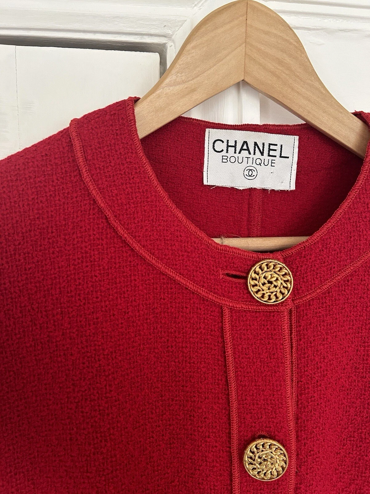 Tuta e giacca lana boucle rosso Chanel Karl Lagerfeld 1992 vintage
