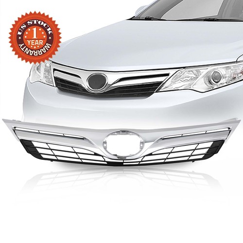 Front Upper Bumper Grille For 2012-2014 Toyota Camry LE & XLE - Chrome/Black ABS Replacement