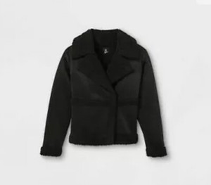 Art Class Girls Black Moto Jacket Size S (6/6X) Stylish Faux Fur Outerwear