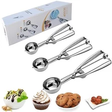 3 Pack Stainless Steel Ice Cream Scoop w/ Trigger Release for Watermelon Cookies
