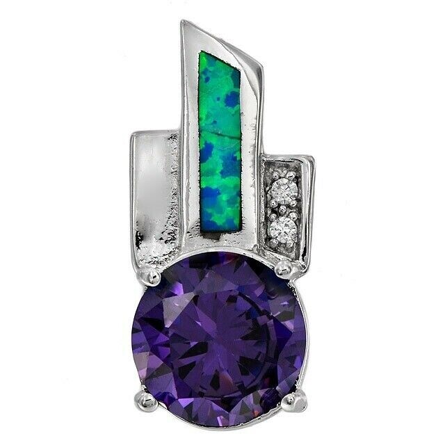 3CT Amethyst & Australian Opal Inlay 925 Sterling Silver Pendant Jewelry OE3