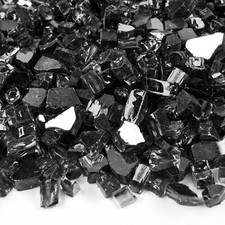 Premium JET BLACK 1/2" Reflective Tempered Fire Glass for Fireplace and Fire Pit