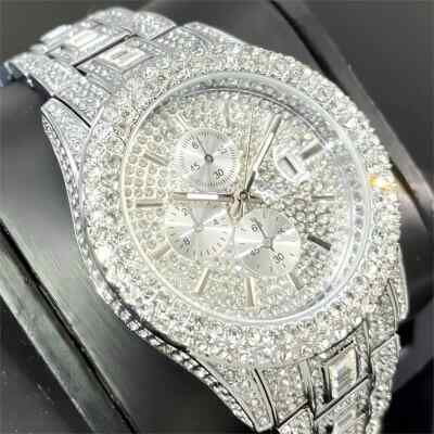 MISSFOX Luxury Iced Watches Men Fashion Waterproof Quartz Wristwatch Man Hip Hop