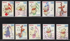 JAPAN 2013 DISNEY CHARACTERS WINNIE THE POOH 50 YEN COMP. SET OF 10 STAMPS USED