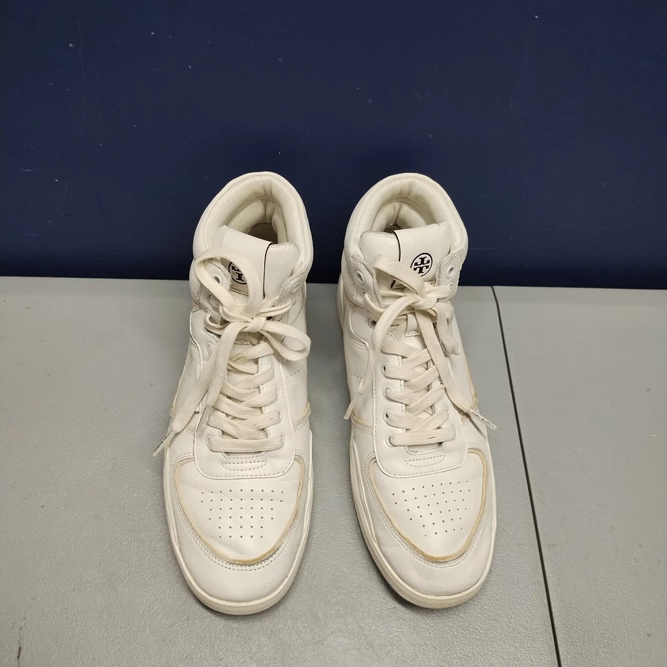 Tory Burch Trébol Zapatillas de Corte Alta para Hombres 8.5 Blanco Tostado Suela de Goma 149936 Foto 3 de 4