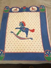Vintage Pre-Printed Crib Quilt Top and Back Rocking Horse Baby Blanket 1980s