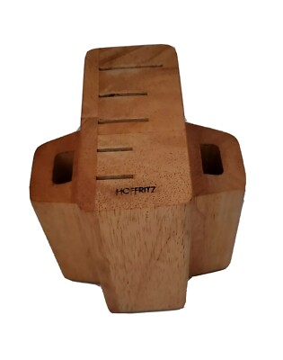 Hoffritz Knife Block Professional Kitchen Heavy Solid Wood 7 Slot Compact Space 