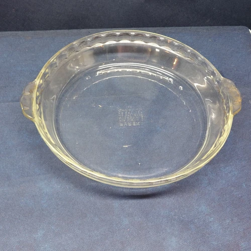 Vintage Pyrex Clear Glass 10" Pie Plate Fluted w/ Tab Handles #229