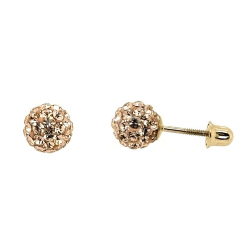 14K Yellow Gold Round Crystal Ball Screw Back Stud Earrings 10 mm - Picture 10 of 27