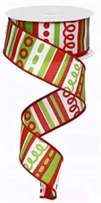 Loopy Stripes Christmas Wired Edge Ribbon - 10 Yards White Red Lime 1.5"