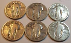 1925 1929 S RANGE 6 DIFF STANDING LIBERTY 90% SILVER QUARTER DOLLARS LOT COINS