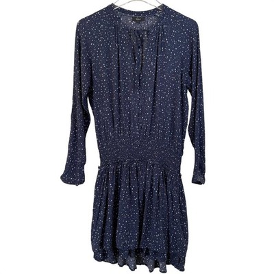 Rails Jasmine Navy Nova Star Print Smocked Waist V Neck Mini Dress MEDIUM