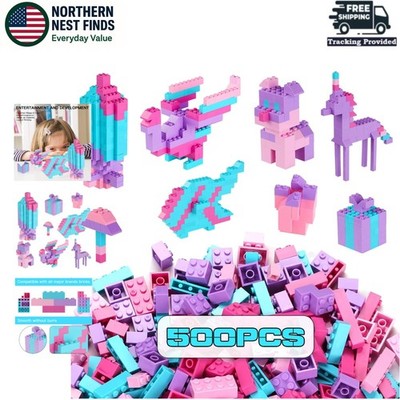 Creative Thinking Building Blocks Set - 500 Interlocking Pieces in Pink-Purple