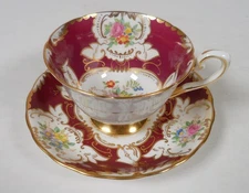 Tuscan Fine English Bone China Cup and Saucer, Red/Gold with Flowers