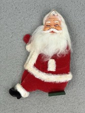 Santa Claus Figurine Shelf Sitter Mantel Wood Flocked Vintage Decoration