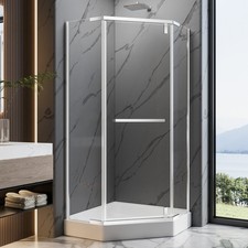 36x36x72 Chrome Neo Angle Shower Door, 1/4" Tempered Glass, Easy Install