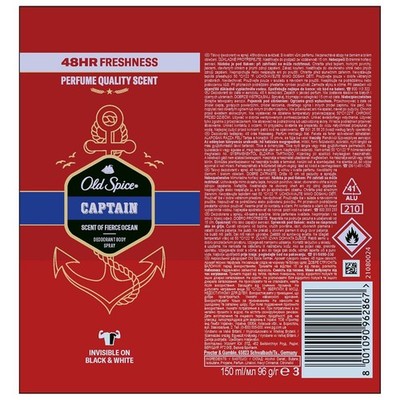 Old Spice Captain Deospray Männer 150ml 0% Aluminium Geruchsschutz Frische Duft