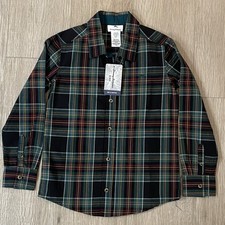 TOMMY Bahama Kids Green Plaid LS Button Up Dress Shirt Boys Medium 7/8 NWT