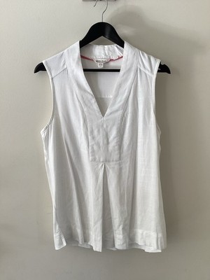 White Stuff Top, UK 12, weißes Oberteil mit Leinenmix vorne, UK-Größe 12, guter Zustand