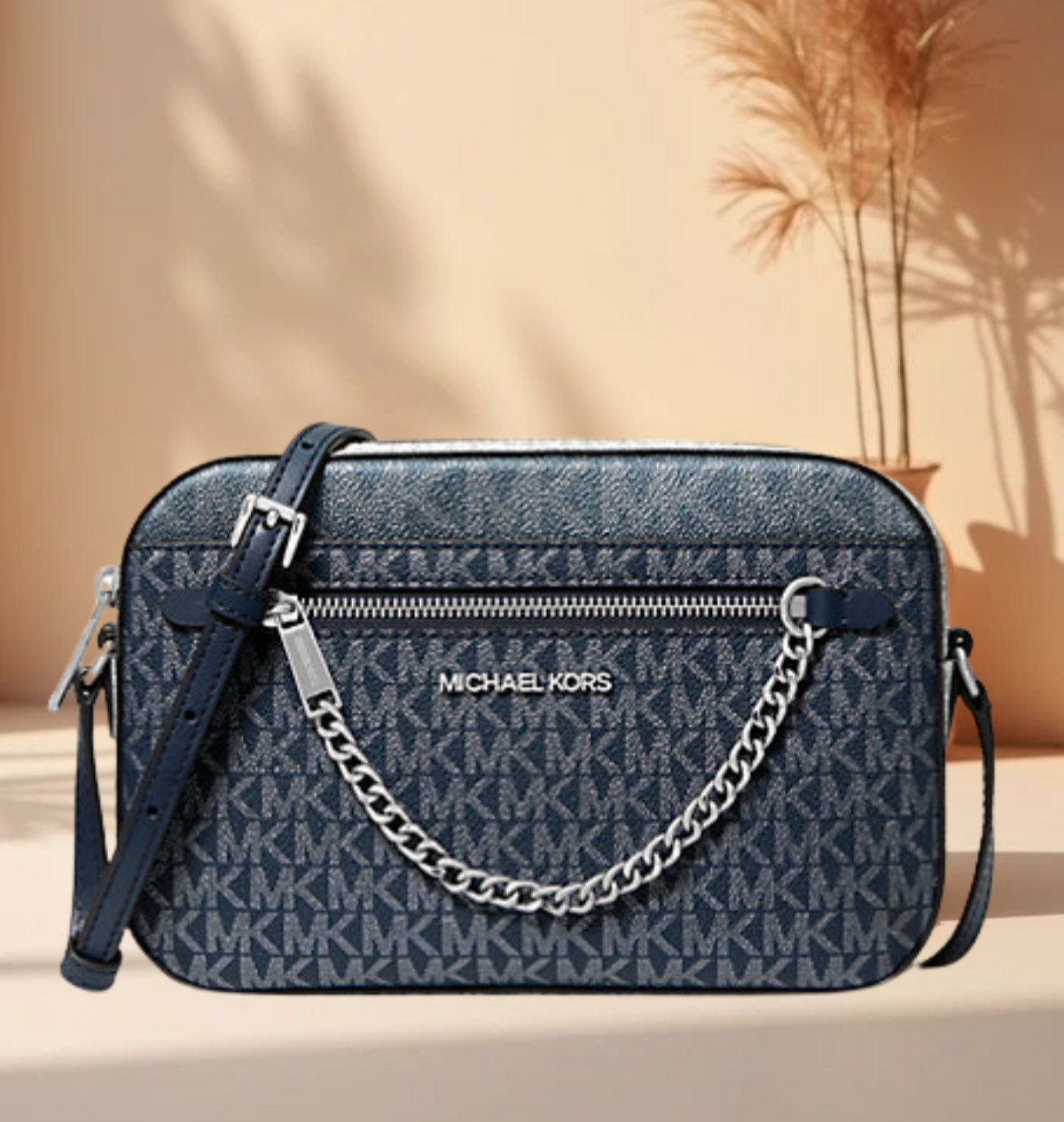 Michael Kors Jet Set Women Large MK Logo Chain Crossbody Zip Shoulder MK Bag