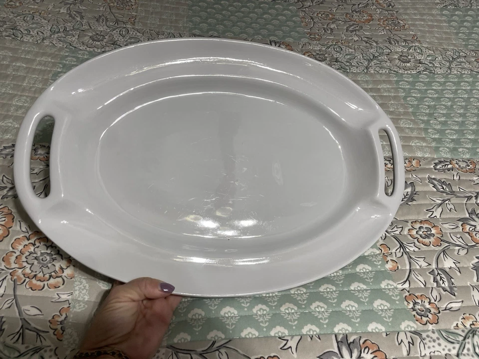 White Serving Tray W/ Handles Dishwasher/Oven Safe Elegant Oval Platter - Image 2 of 4