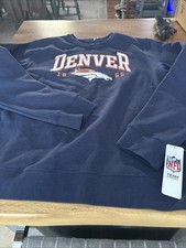 MENS NFL DENVER BRONCOS CREW NECK SWEATSHIRT L LARGE NAVY BLUE NWT