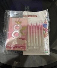 Number 8 pink candle unicorn or fairy style with 6 x pink ombré candles