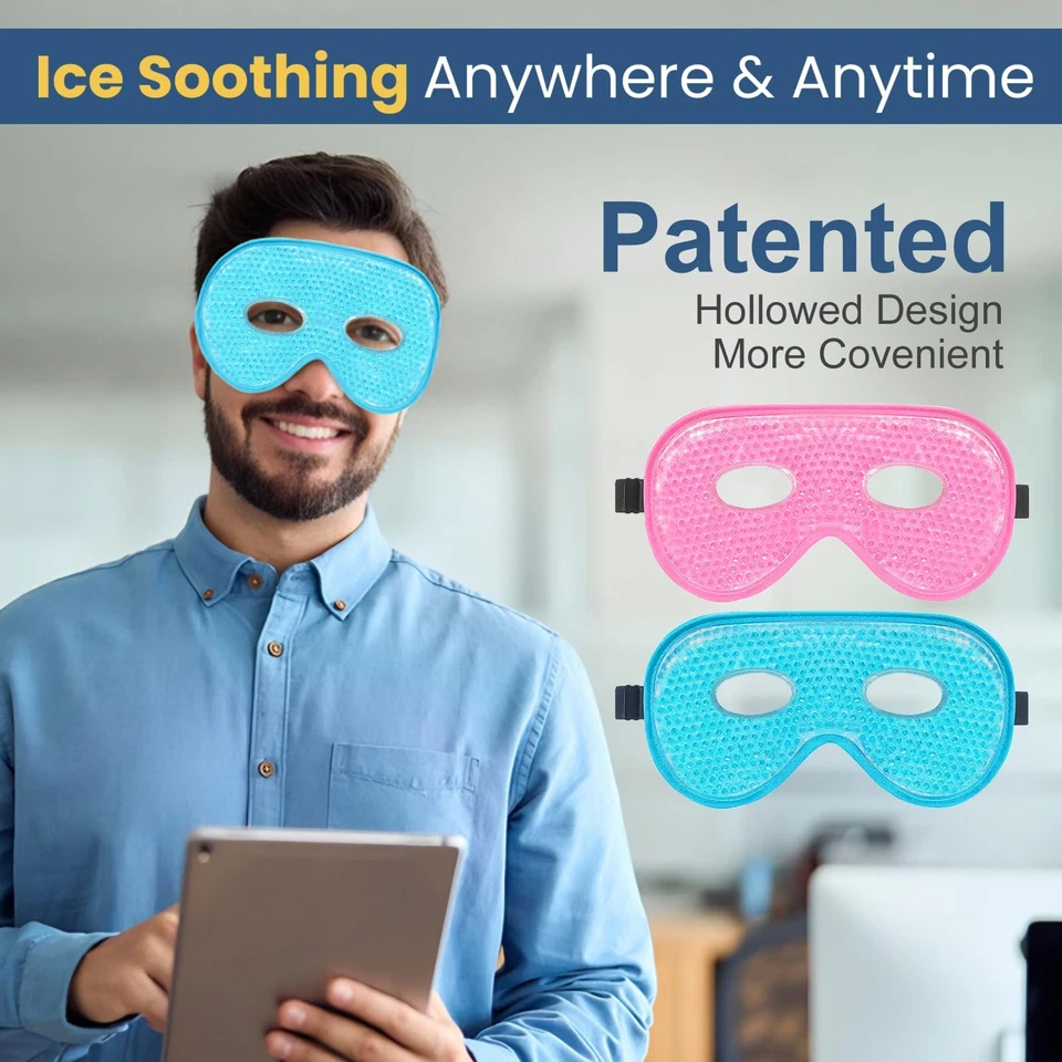 Gel Eye Mask, 2 Pack XL Jumbo Size Cooling Ice Masks for Puffy Eyes for Men &... - Image 2 of 4