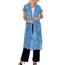 H by Halston Button Front Duster Cardigan Dress Catalina Blue Vacation Size SP