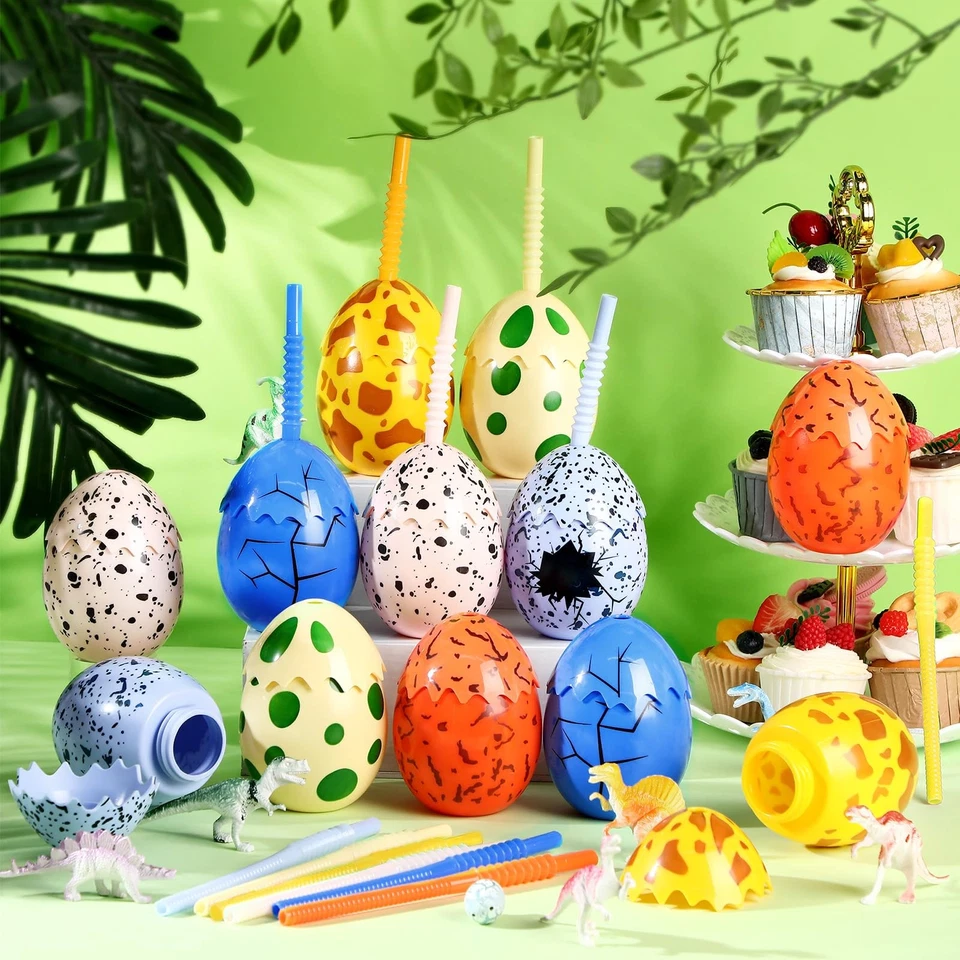 12 Piezas Niños Dinosaurio Fiesta Favor Tazas con Tapas y Pajitas, 10 OZ Huevo Dinosaurio... Foto 4 de 4