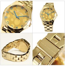 NEW MARC JACOBS HENRY BLUE+GOLD TONE,POLKA DOT DIAL,LINK BRACELET WATCH MBM3267