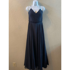 Jenny Yoo Collection Women's Black V Neck Blouson Chiffon Maxi Dress Size 0