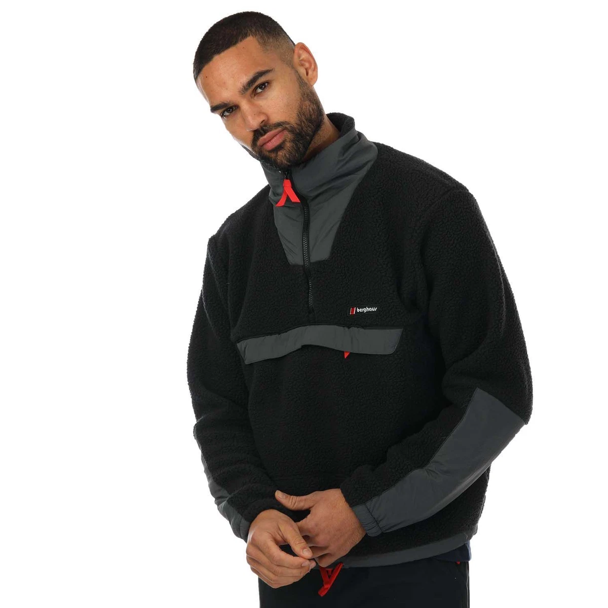 Men s Berghaus Oversized Pullover Fleece Half Zip Smock in Black