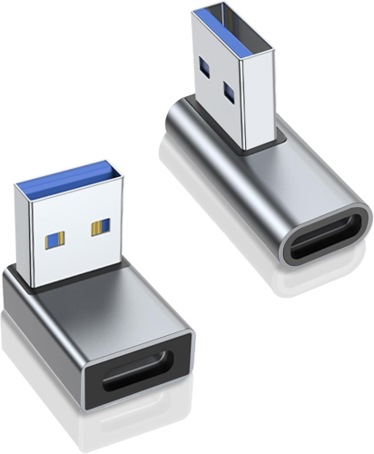 USB A Male to USB C Female Adapter - 90° Right Angle, Fast Charging & Data Sync