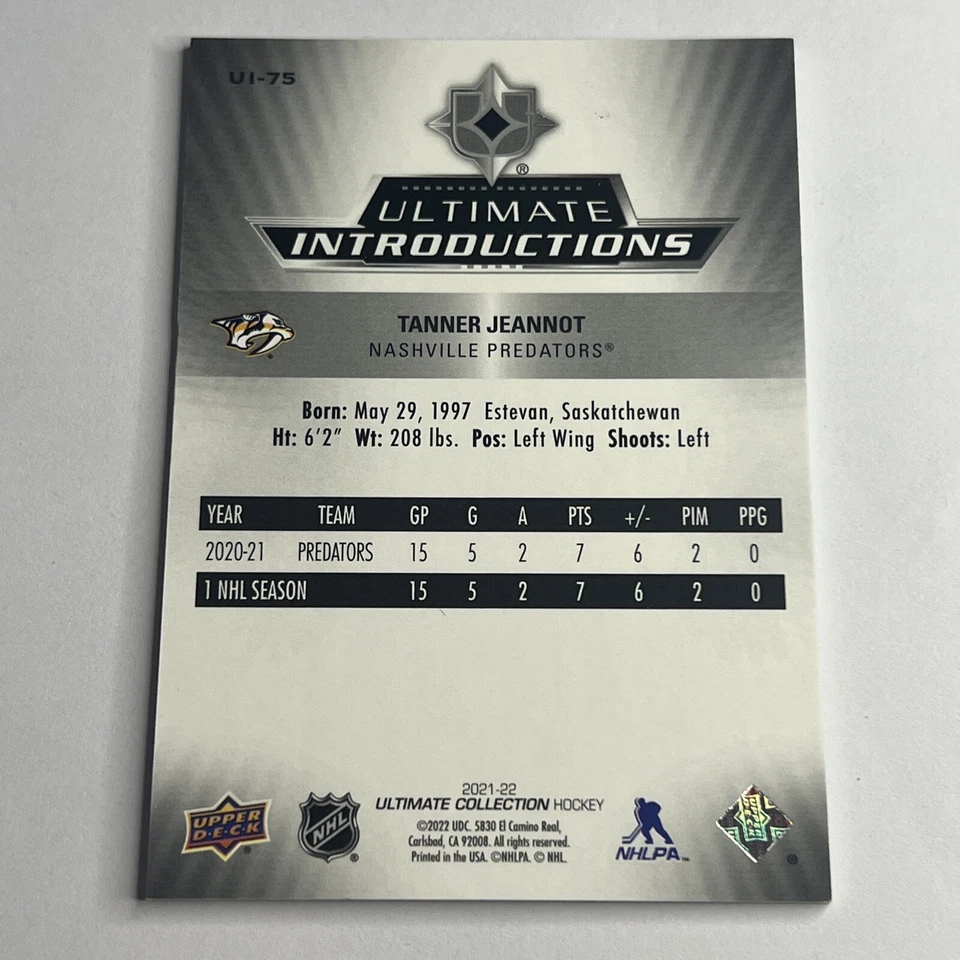 2021-22 Ultimate Collection Introduction Tanner Jeannot Rookie Card #ui-75 - Image 2 of 2