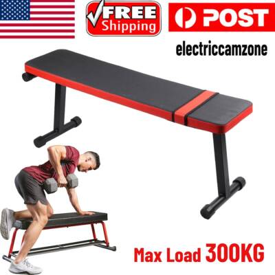 Flat Weight Bench with Integrated Dumbbell Rack Home Gym Strength Training Black