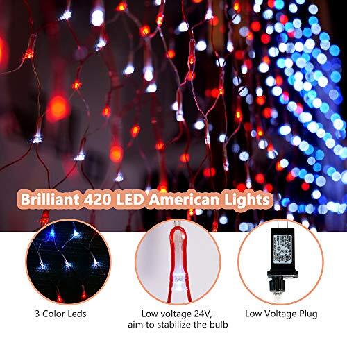 American Flag String Lights, Waterproof 420 LED String Lights, US Flag