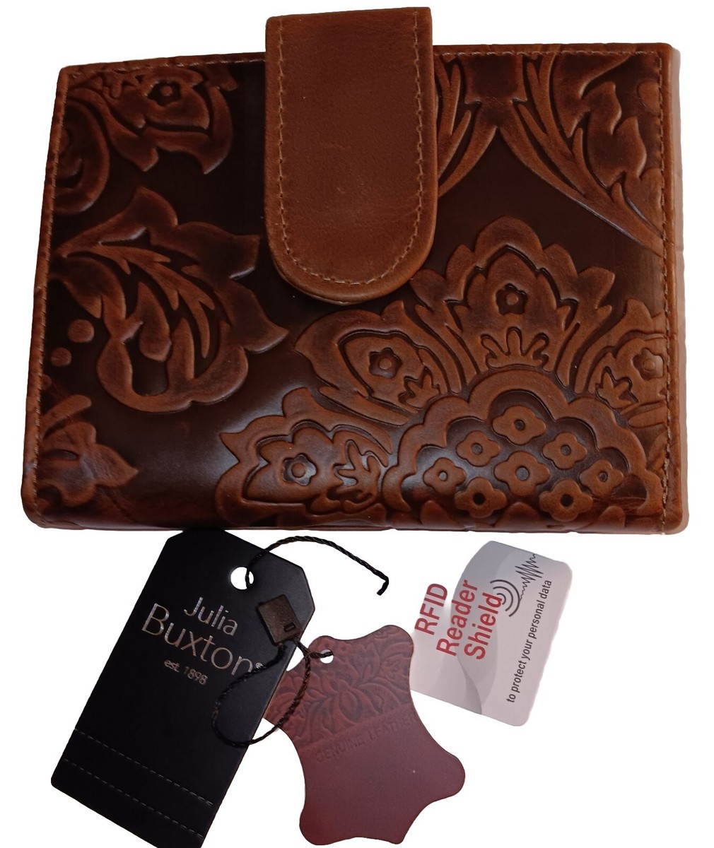 Julia Buxton RFID Tooled Brown Double Cardex Wallet