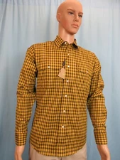 NWT BURBERRY CHESTER MUSTARD YELLOW BLACK CHECK COTTON LOGO LONG SLEEVE SHIRT XL