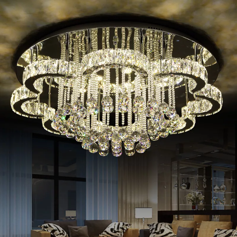 LED Crystal Ceiling Light Living Dimmable Lighting Chandelier Big Lamp Fixture