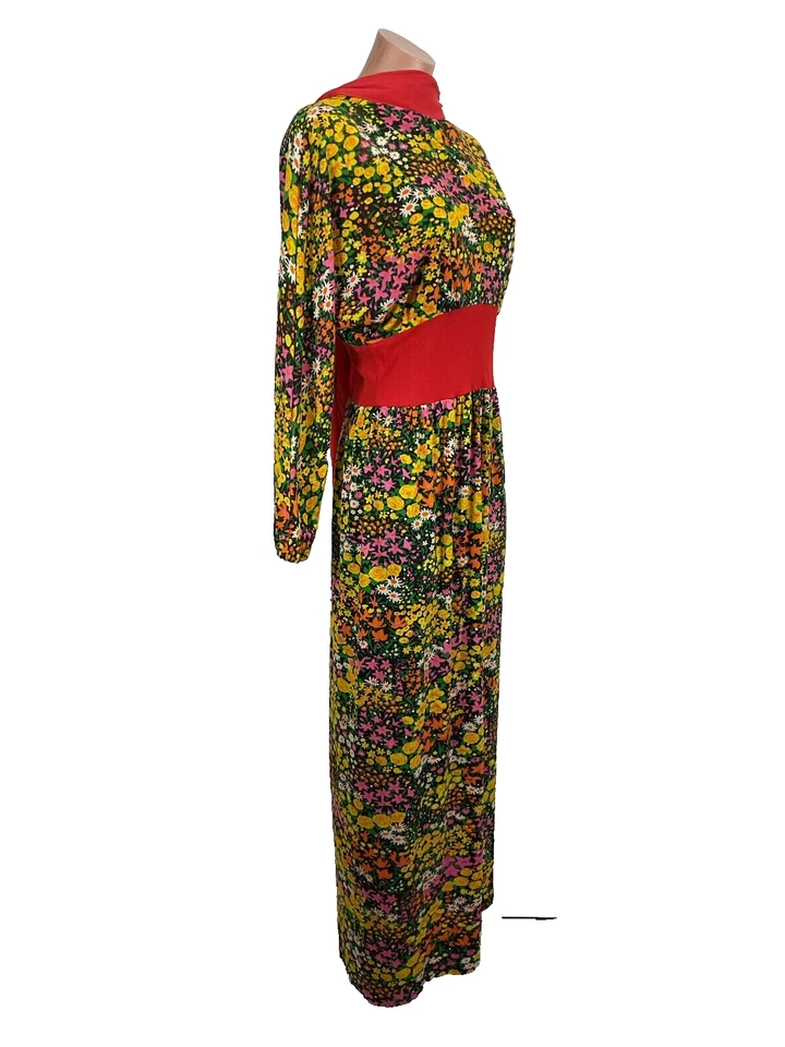 Vtg 60s 70s FLORAL Print SHEER Dress HOSTESS Caftan Nightgown Psychedelic M/L - Image 4 of 4