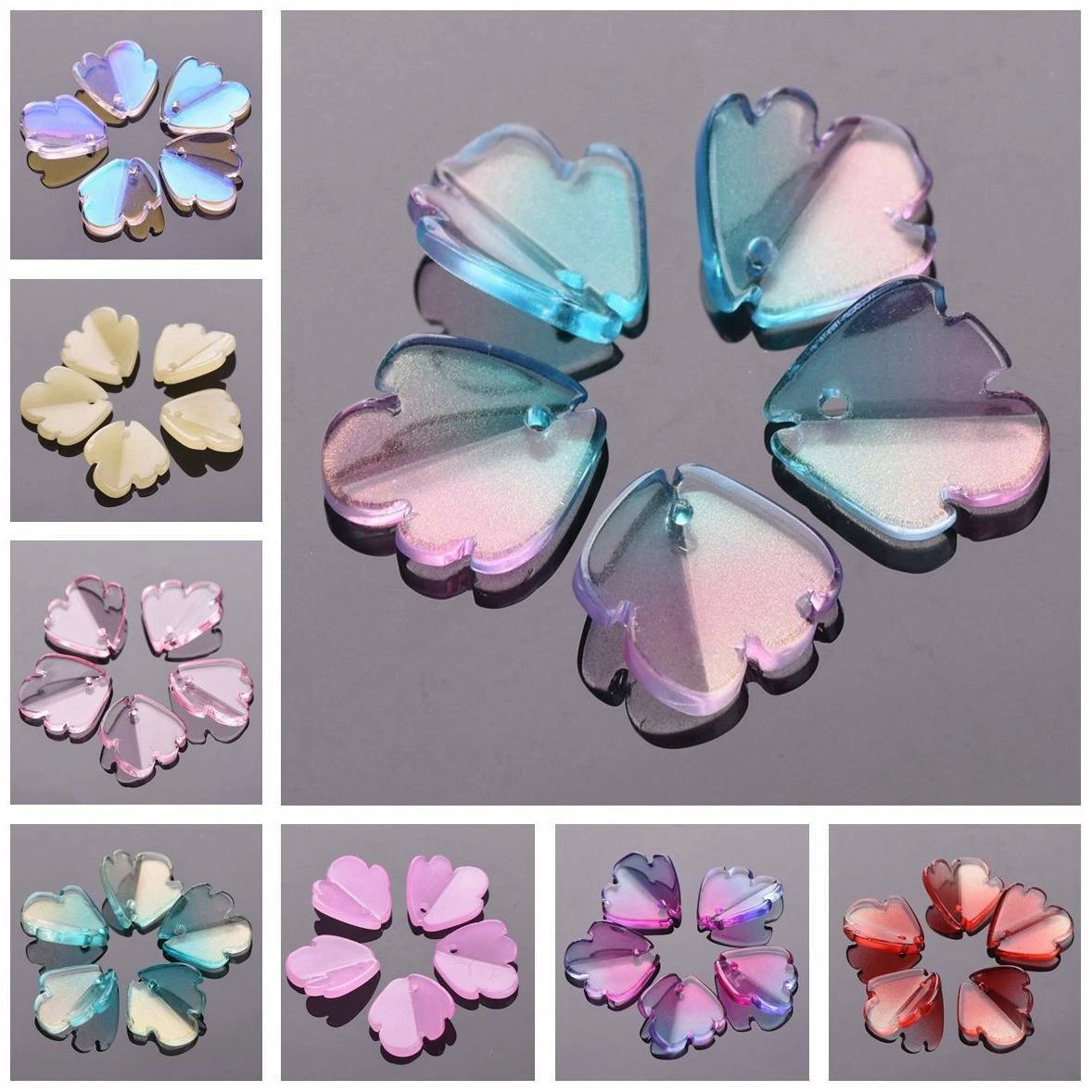 10pcs 12.5mm Flower Petal Crystal Glass Loose Crafts Pendants Beads lot