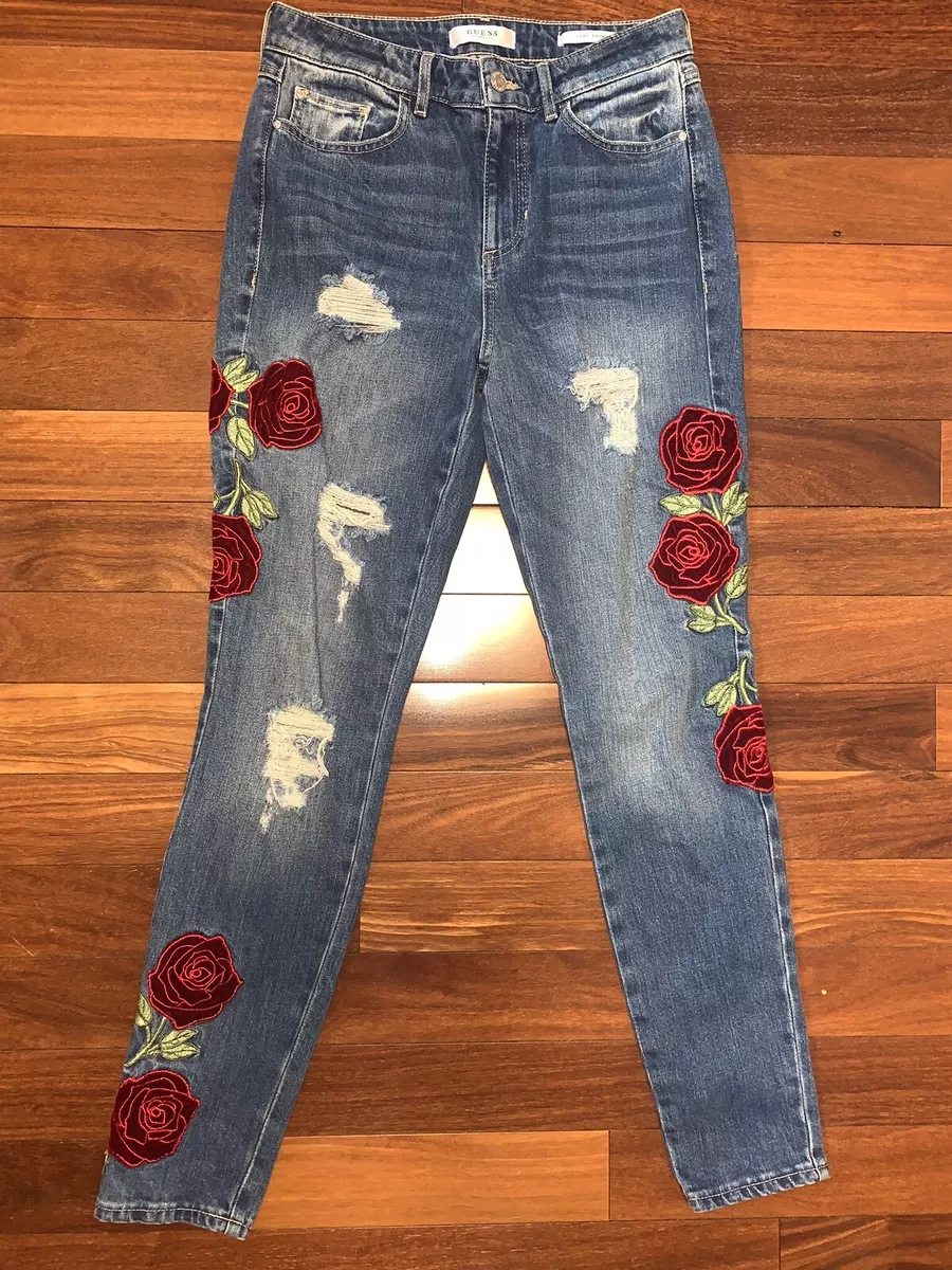 Skinny jeans with roses sale